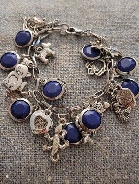 Charm Bracelet with  Blue Bead Accents